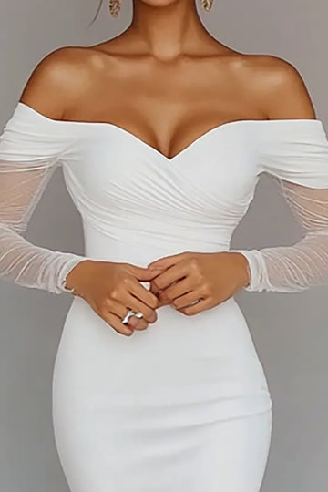 Bodycon White Ruched Off the Shoulder Graduation Dress